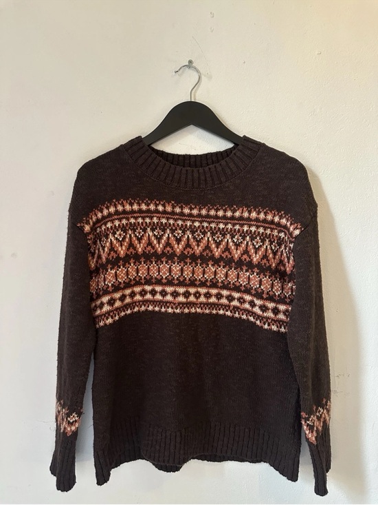 L.L. Bean Sweaters - LL Bean Sweater Womens M Brown Fair Isle Knit Cotton Crewneck